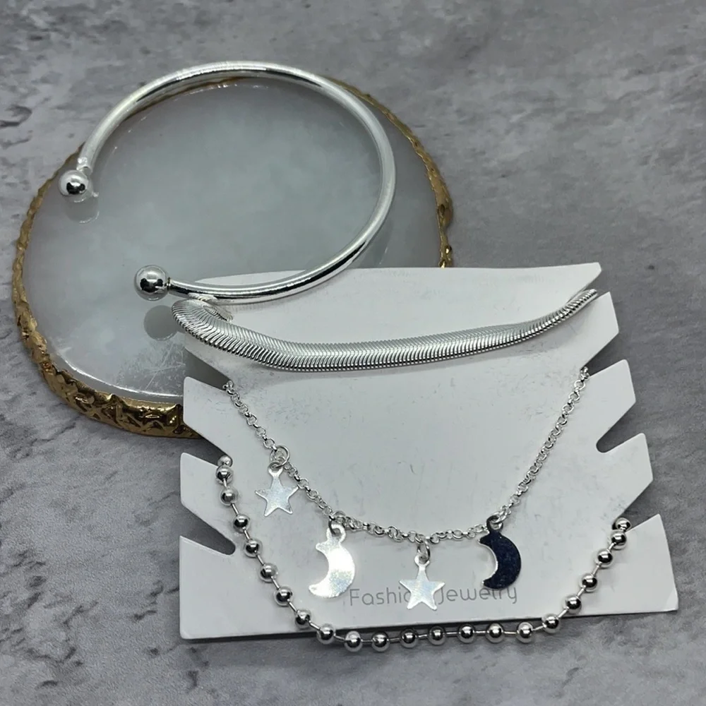 Silver Moon And Star Four Piece Bracelet Set - Picture 7 of 12